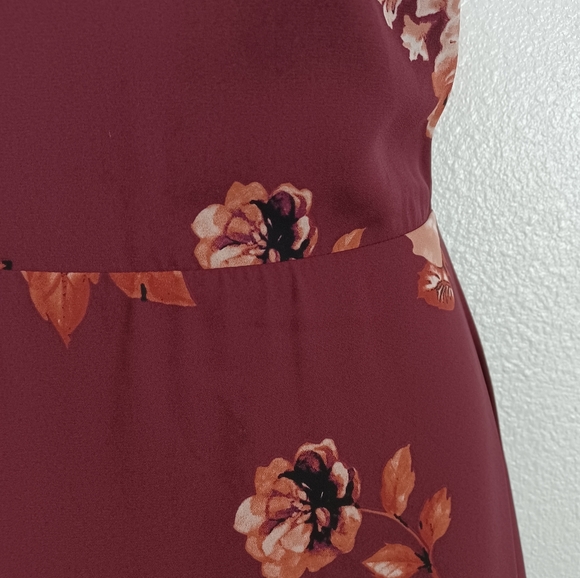 Lulu's Rancho Burgundy Floral Print Lace-Up Maxi Dress Women's Size S - Picture 9 of 14